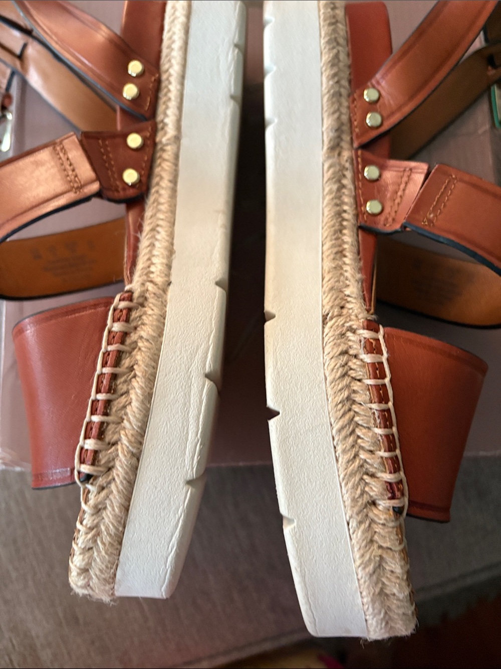 Franco Sarto Cognac Leather Espadrille Platform Sandals - Picture 10 of 14